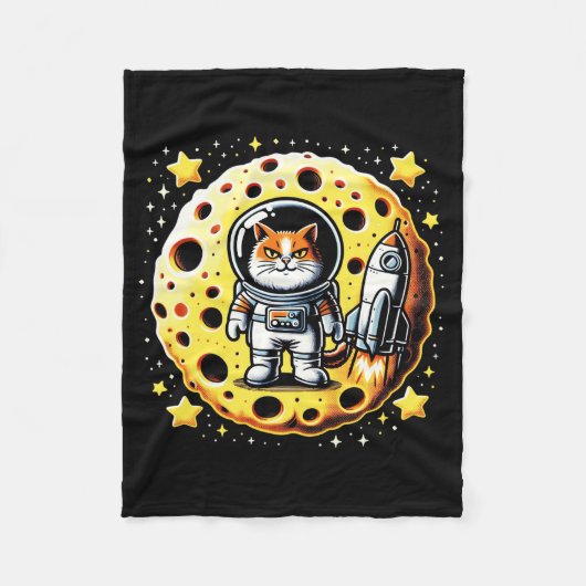 Sassy Space Cat - Astronaut op een Cheese Moon Que Fleece Deken (Voorkant)