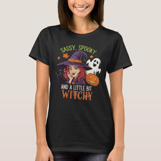 Sassy, Spooky en een beetje Witchy - Grappig T-shirt (Voorkant)