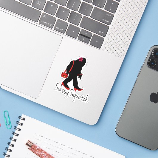 Sassy Squatch, Bigfoot, Yeti, Sasquatch Sticker (Laptop met iPhone)