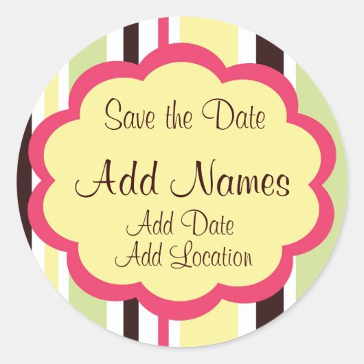 Sassy Streep Roze Bruiloft "Save the Date" Sticker (Voorkant)