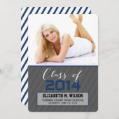 Sassy Strepen Afstudeeraankondiging (marineblauw) Aankondiging (Voorkant / Achterkant)