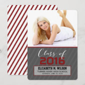 Sassy Strepen Afstuderen Aankondiging (rood) (Voorkant / Achterkant)