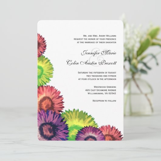 Sassy Summer Flowers Modern Wedding Kaart (Staand voorkant)