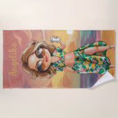 Sassy Summer Lady Gepersonaliseerde naam Strandlaken (Voorkant)
