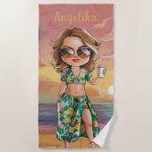 Sassy Summer Lady Gepersonaliseerde naam Strandlaken (Voorkant)