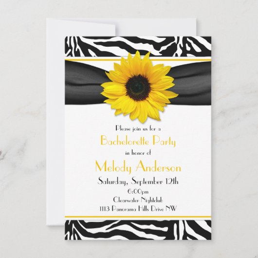 Sassy Sunflower Zebra Print Bachelorette Party Kaart (Voorkant)