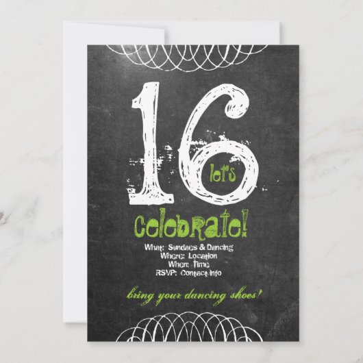 Sassy Sweet Sixteen Uitnodiging tot chroalkboard (Achterkant)