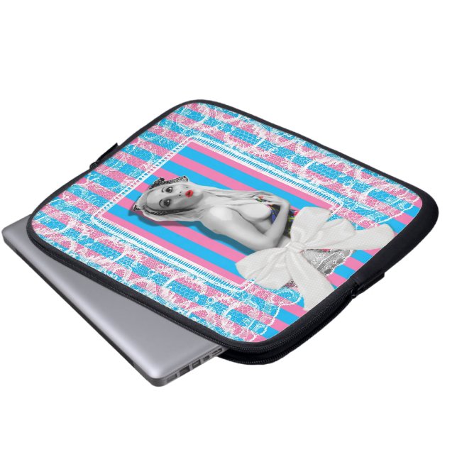 Sassy Sweetshop Snoep Shop Stripe Schattigee Retro Laptop Sleeve (Voorkant onderkant)