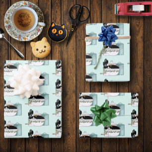Sassy Tuxedo Kat Vintage Kom Aqua Retro Keuken Inpakpapier Vel