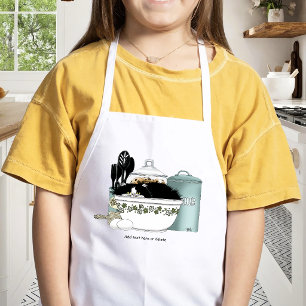 Sassy Tuxedo Kat Vintage Kom Aqua Retro Keuken Kinder Schort