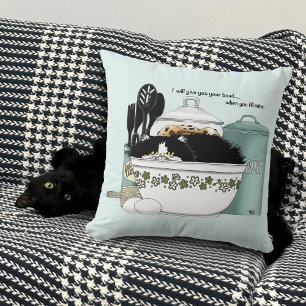 Sassy Tuxedo Kat Vintage Kom Aqua Retro Keuken Kussen