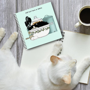 Sassy Tuxedo Kat Vintage Kom Aqua Retro Keuken Notitieboek