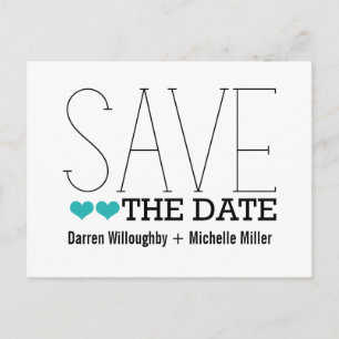 Sassy Typografie Save the Date Briefkaart, Aqua Aankondigingskaart