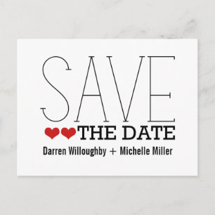 Sassy Typografie Save the Date Briefkaart, Red Aankondigingskaart
