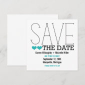 Sassy Typografie Save the Date Invite, Aqua (Voorkant / Achterkant)