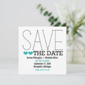 Sassy Typografie Save the Date Invite, Aqua (Staand voorkant)