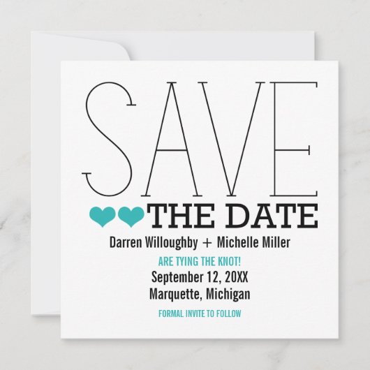 Sassy Typografie Save the Date Invite, Aqua (Voorkant)