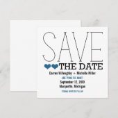 Sassy Typografie Save the Date Invite, Blue (Voorkant / Achterkant)
