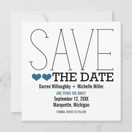 Sassy Typografie Save the Date Invite, Blue (Voorkant)