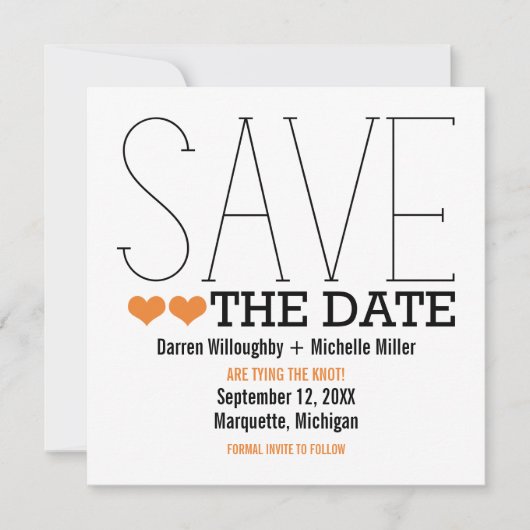 Sassy Typografie Save the Date Invite, Oranje (Voorkant)