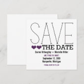 Sassy Typografie Save the Date Invite, Paars (Voorkant / Achterkant)