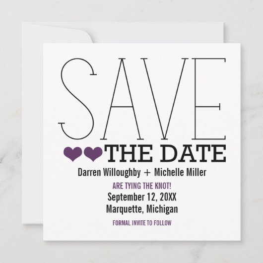 Sassy Typografie Save the Date Invite, Paars (Voorkant)