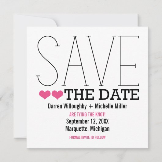 Sassy Typografie Save the Date Invite, Roze (Voorkant)
