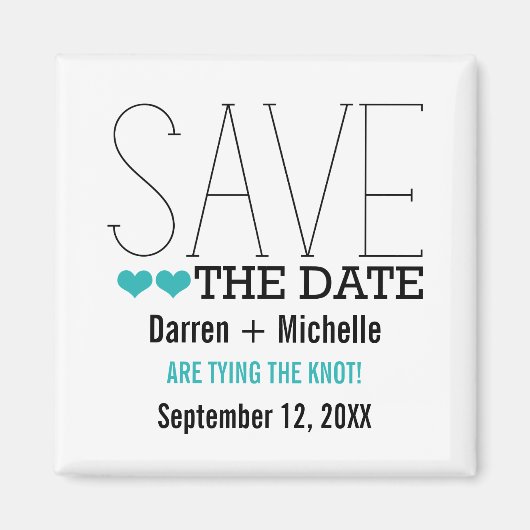 Sassy Typografie Save the Date Magnet, Aqua Magneet (Voorkant)