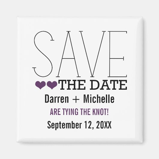 Sassy Typografie Save the Date Magnet, Paars Magneet (Voorkant)
