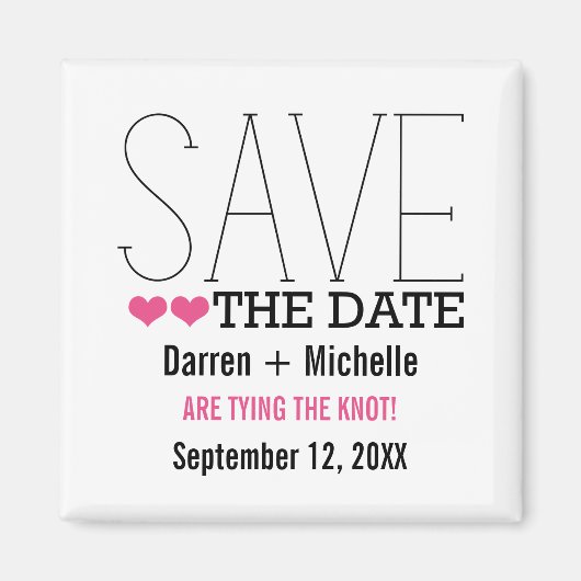 Sassy Typografie Save the Date Magnet, Pink Magneet (Voorkant)