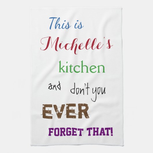 Sassy Typographic Custom Name Kitchen Towel Theedoek (Verticaal)