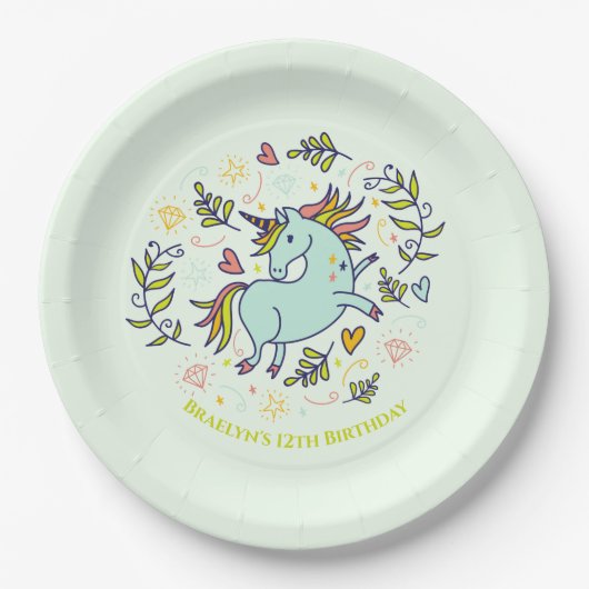 Sassy Unicorn Magical Birthday Papieren Bordje (Voorkant)
