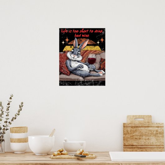Sassy Wine Bunny Decor Poster (Keuken)