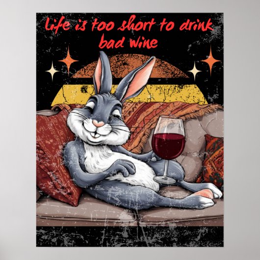 Sassy Wine Bunny Decor Poster (Voorkant)