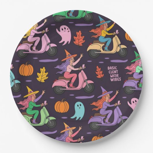 Sassy Witch Bromfietspatroon – Schattigee pastelhe Papieren Bordje (Voorkant)