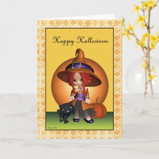 Sassy Witch Happy Halloween Wenskaart Kaart (Gele Bloem)