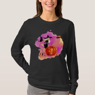 Sassy Witch met kat Woman's lange hoes T-shirt