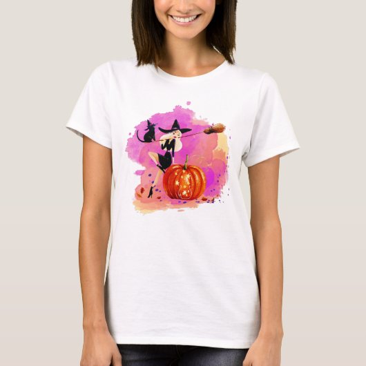 Sassy Witch met kat Woman's T-shirt (Voorkant)
