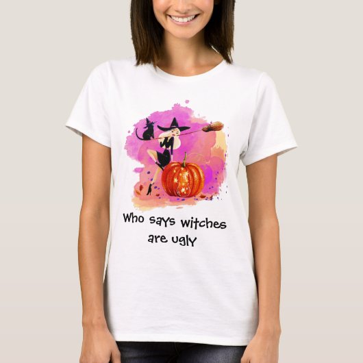 Sassy Witch met kat Woman's T-shirt met tekst (Voorkant)