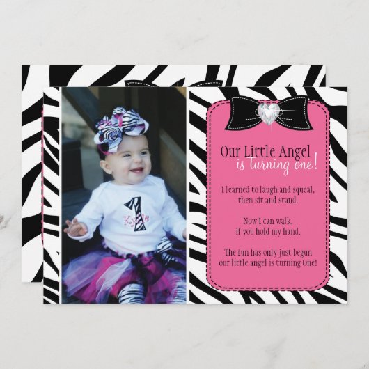Sassy Zebra Birthday Party Invitation Kaart (Voorkant / Achterkant)