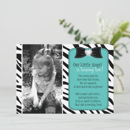 Sassy Zebra Birthday Party Invitation Kaart (Staand voorkant)