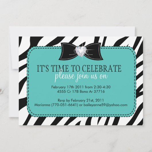 Sassy Zebra Birthday Party Invitation Kaart (Achterkant)