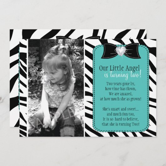 Sassy Zebra Birthday Party Invitation Kaart (Voorkant / Achterkant)