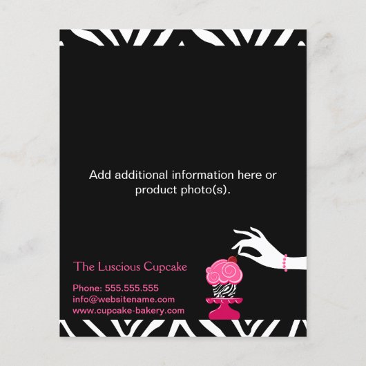 Sassy Zebra Cupcake bakkerij Flyer (Achterkant)