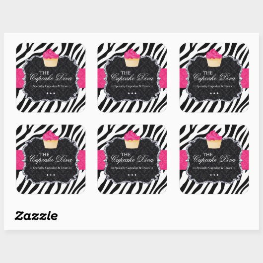 Sassy Zebra Cupcake - Verpakking Stickers (Vel)