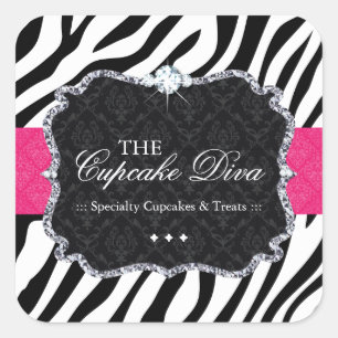 Sassy Zebra Cupcake - Verpakkingsstickers Vierkante Sticker