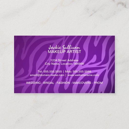 Sassy Zebra Makeup Artist Visitekaartje (Achterkant)