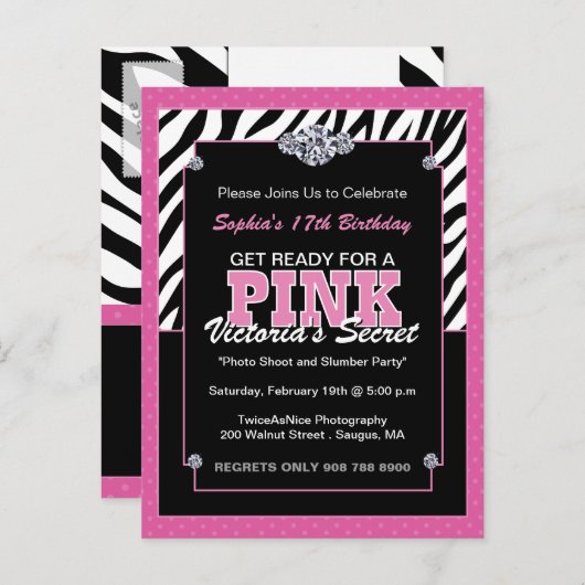 Sassy Zebra print verjaardagsfeestje uitnodigt Uitnodiging Briefkaart (Voorkant / Achterkant)