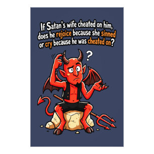 Satan Bedriegt Vrouw Zonde Grappige Duivel Meme Foto Afdruk