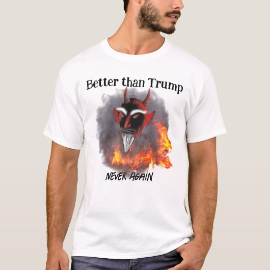 Satan Beter dan Trump Grappige Anti Trump T-shirt (Voorkant)